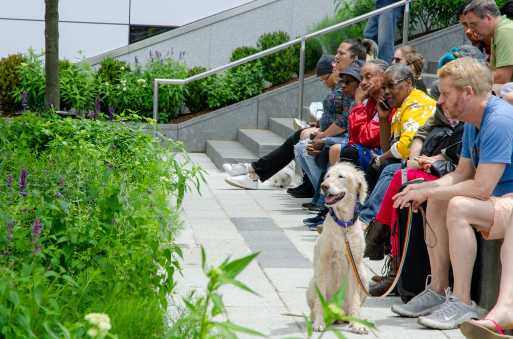 People sitting on terrace at BAM Plaza